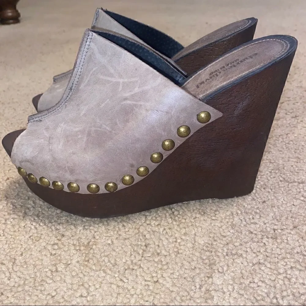 Charles David Leather Studded Wedges